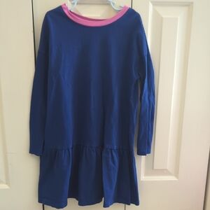 Hanna Andersson Blue Long Sleeve Dress with Pink Trim
